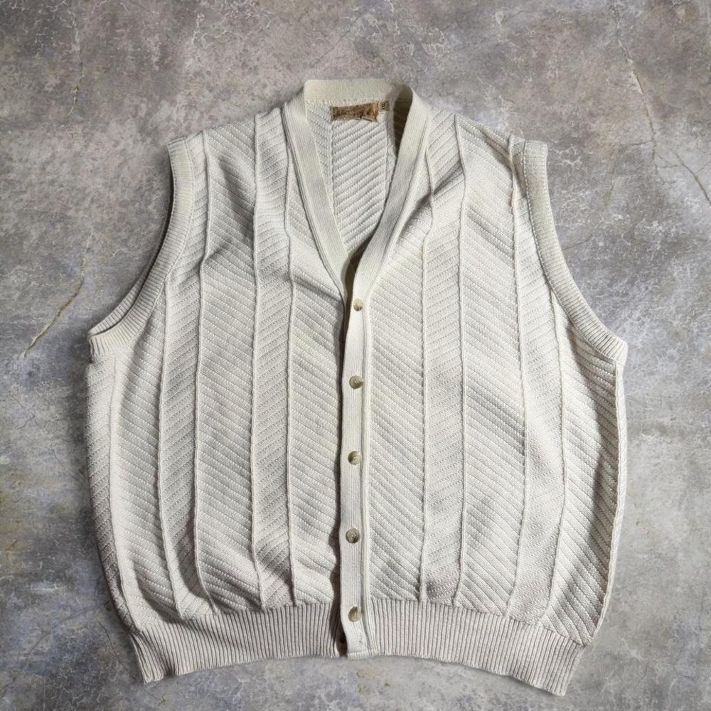 Vintage Shenandoah Made in USA White Textured Knit Button Front Sweater Vest XXL